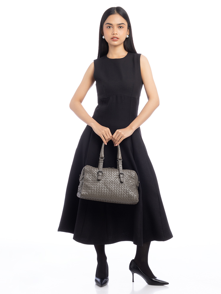 Nappa Intrecciato Medium Boston Bag Grey