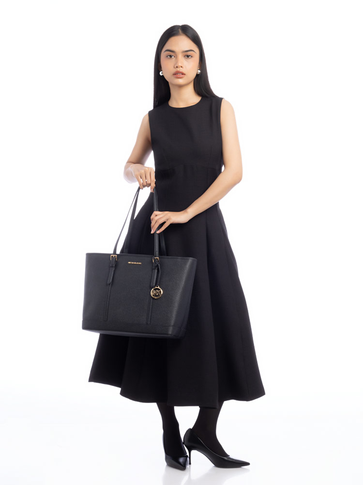 Jet Set Leather Large Tote Black