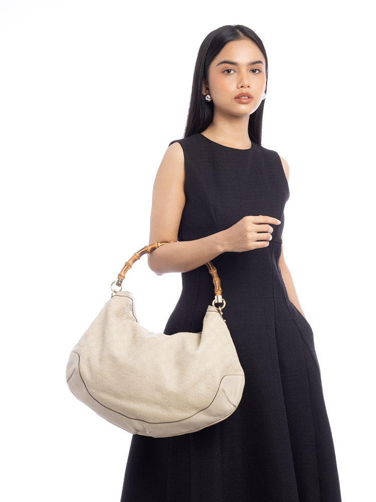 Guccissima Peggy Bamboo Top Handle Hobo Ivory