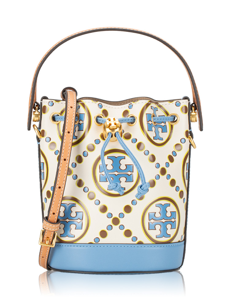 T Monogram Embossed Mini Bucket Bag New Ivory Dauphin Blue