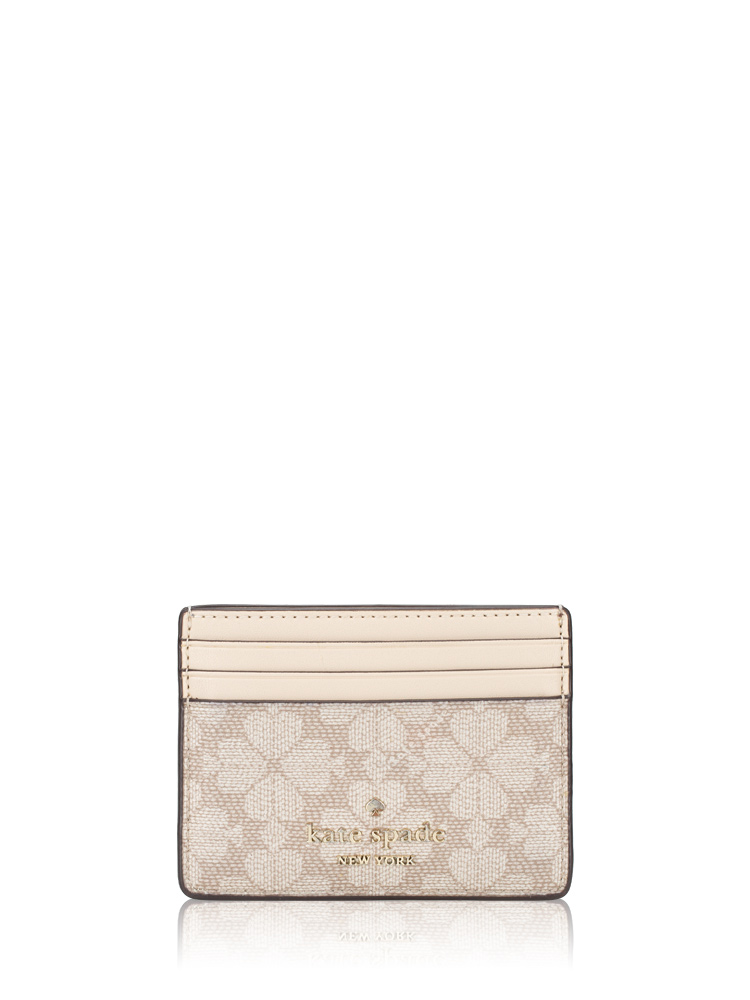 Signature Spade Flower Small Slim Card Holder Dark Beige