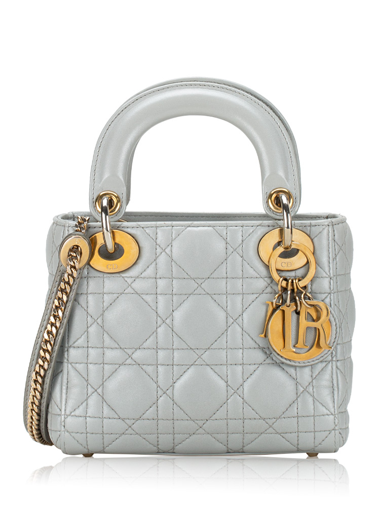 Lambskin Cannage Mini Lady Dior Opaline Gray Pearlescent
