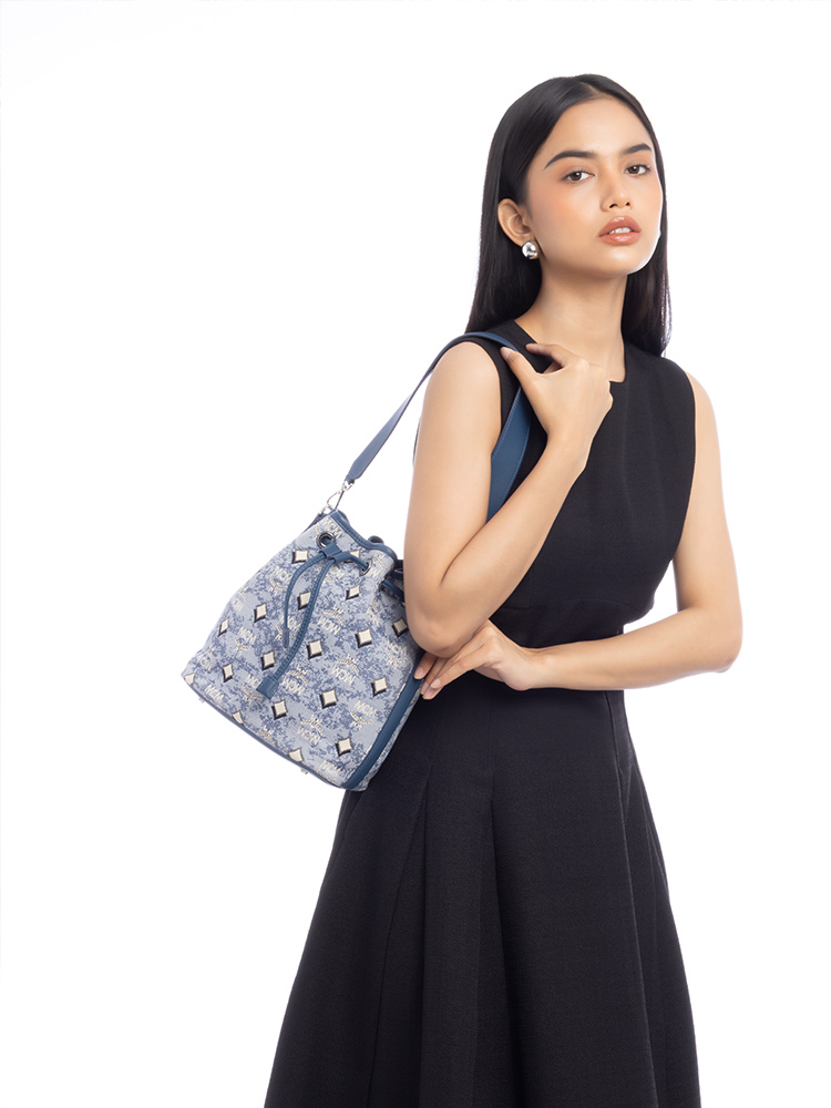 Vintage Jacquard Dessau Medium Bucket Bag Blue