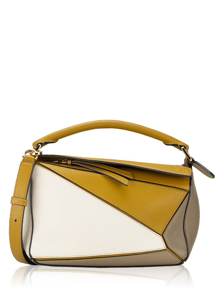 Calfskin Small Puzzle Bag Ochre Soft White
