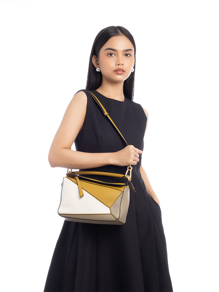 Calfskin Small Puzzle Bag Ochre Soft White