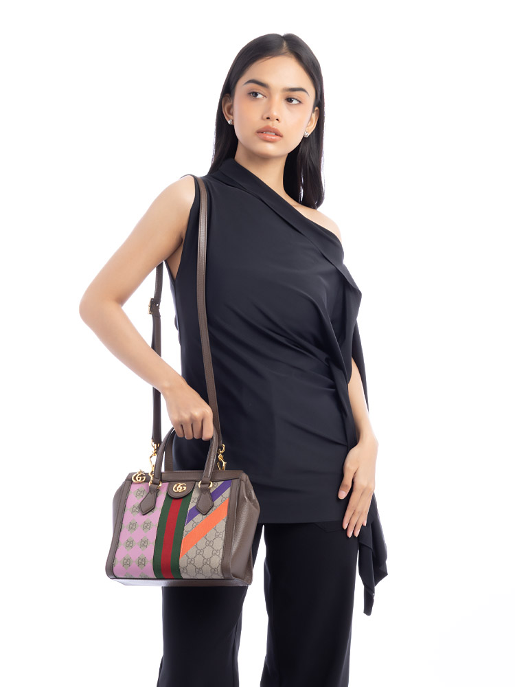 GG Supreme Geometric Ophidia Small Tote Beige Ebony