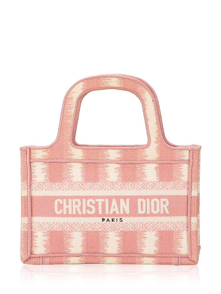 Toile Embroidered Stripe Mini Book Tote Pink