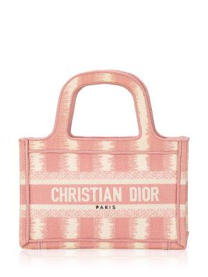 Toile Embroidered Stripe Mini Book Tote Pink