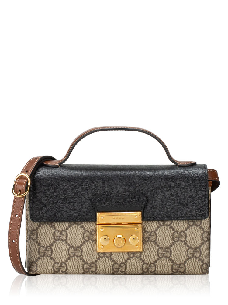 GG Supreme Padlock Mini Top Handle Shoulder Bag Beige Ebony Black