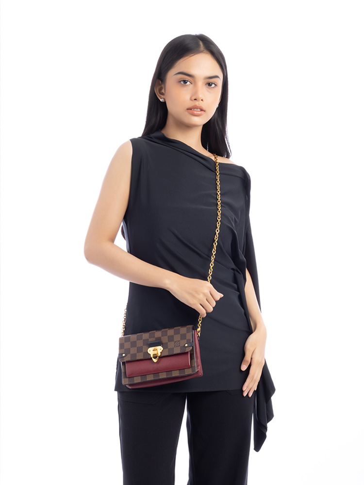 Damier Ebene Vavin Chain Wallet Bordeaux Noir