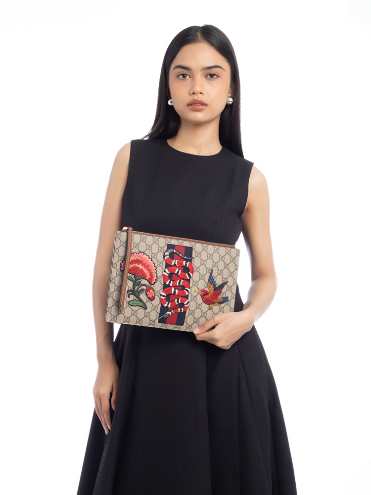 GG Supreme Web Kingsnake Large Zip Pouch Beige Ebony