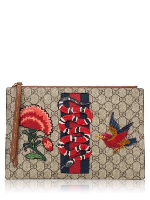 GG Supreme Web Kingsnake Large Zip Pouch Beige Ebony