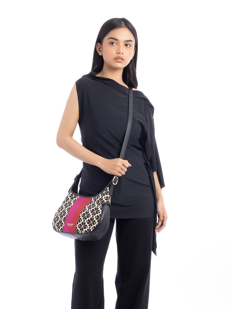 Flower Spade Jacquard Stripe Penny Small Hobo Cream Multi