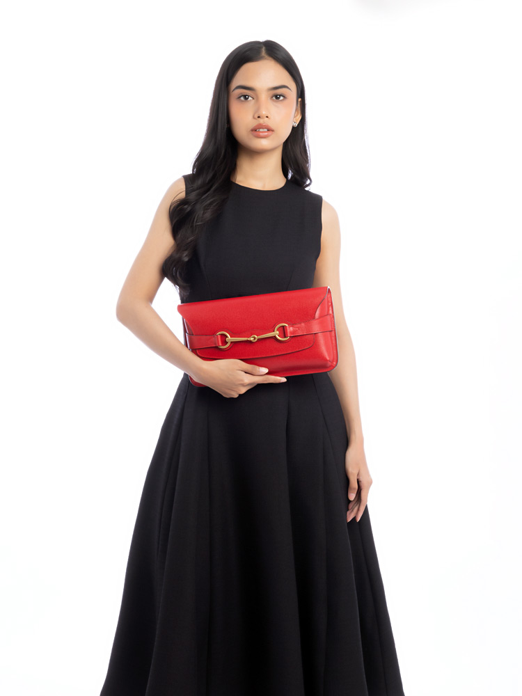 Bright Bit Leather Clutch Red