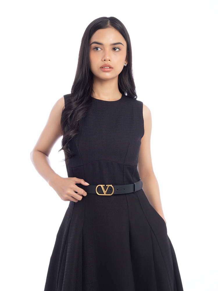 Calfskin VLogo 30mm Belt Black Sz 95