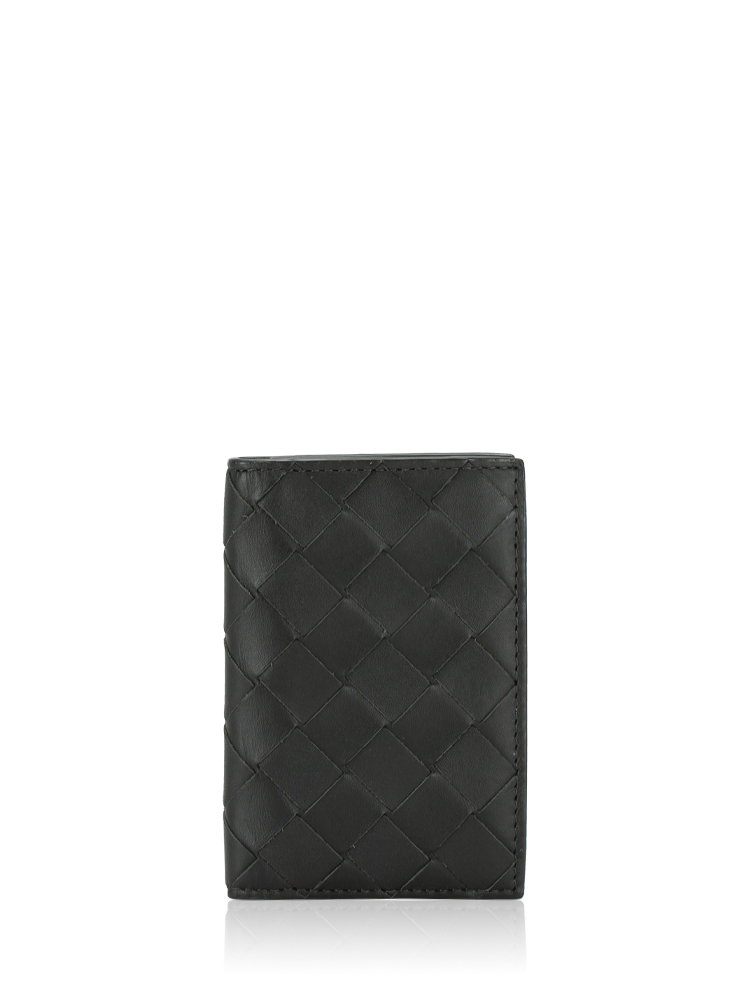 Calfskin Intrecciato Flap Card Case Dark Green