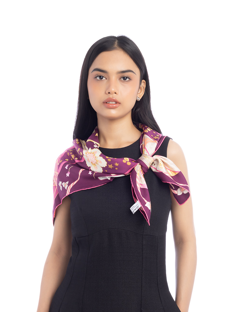 Hot Air Balloons Carnival 90 Silk Scarf Burgundy