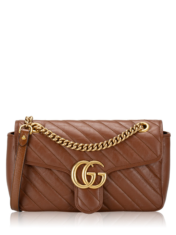Glazed Calfskin GG Marmont Diagonal Small Flap Shoulder Bag Cuir