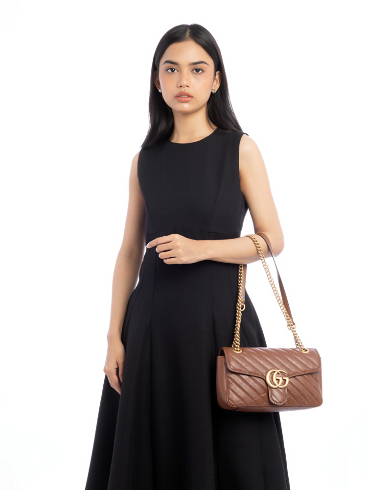 Glazed Calfskin GG Marmont Diagonal Small Flap Shoulder Bag Cuir