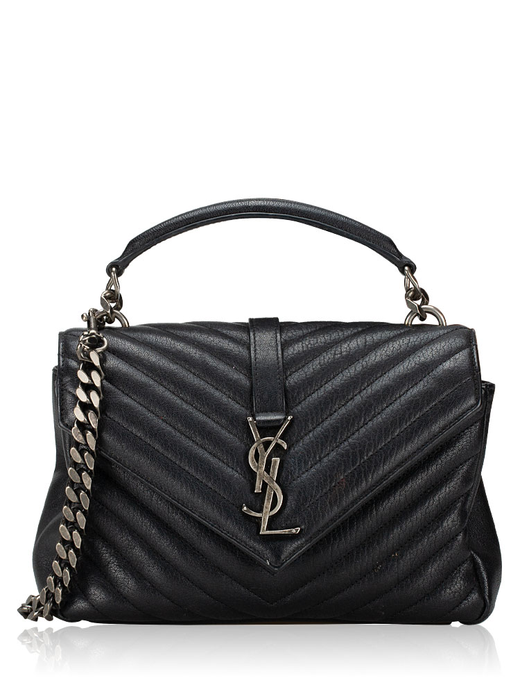 Sheepskin Matelasse Monogram College Medium Shoulder Bag Black