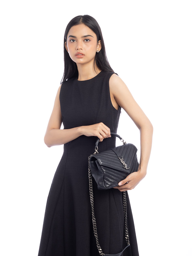 Sheepskin Matelasse Monogram College Medium Shoulder Bag Black