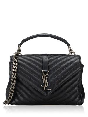 Sheepskin Matelasse Monogram College Medium Shoulder Bag Black