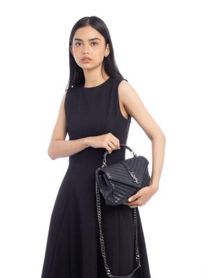 Sheepskin Matelasse Monogram College Medium Shoulder Bag Black