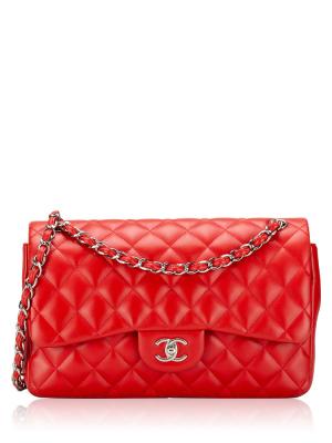 Lambskin Jumbo Classic Double Flap Bag Red