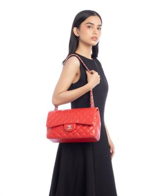 Lambskin Jumbo Classic Double Flap Bag Red