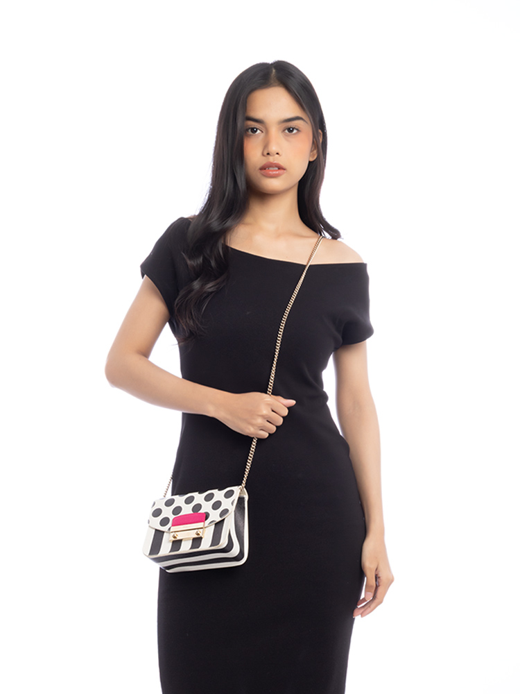 Metropolis Dot Stripes Mini Crossbody White Black