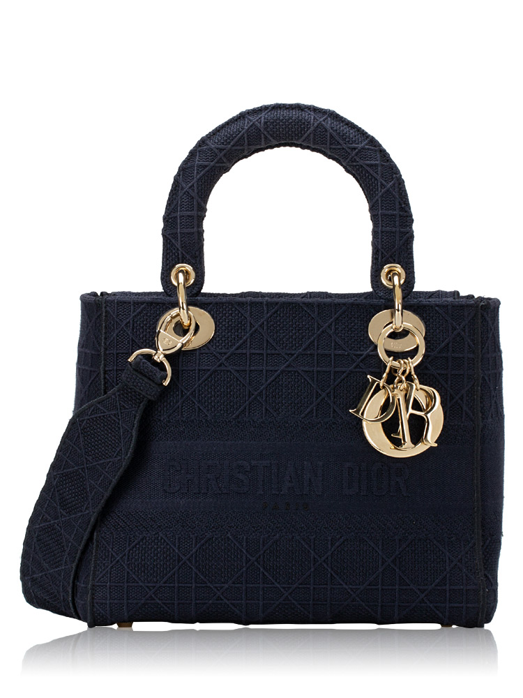Canvas Embroidered Cannage Medium Lady D-Lite Navy Blue