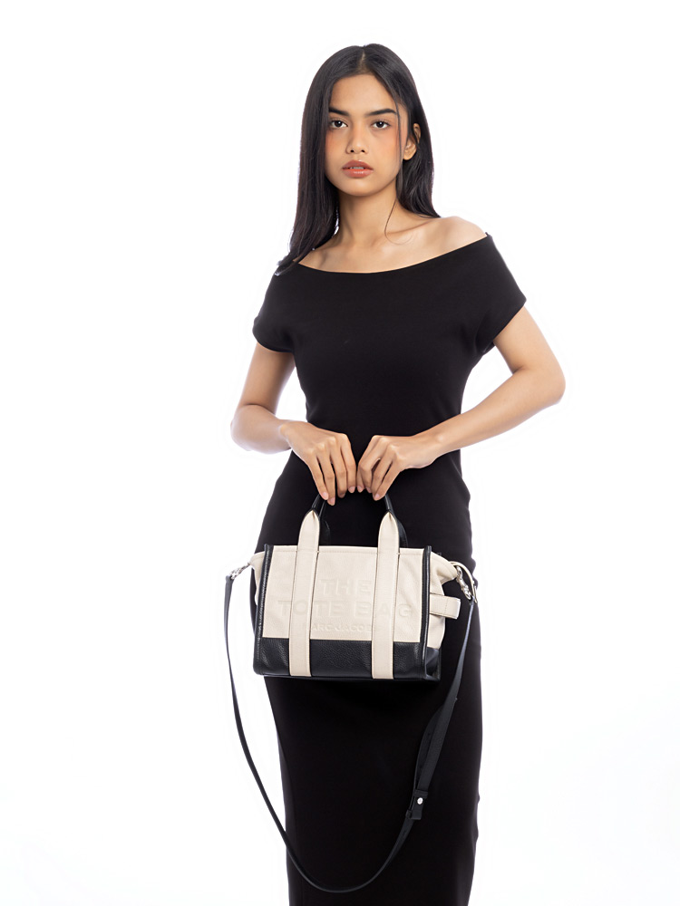 H006L01RE22 The Colorblock Grained Small Tote Ivory Multi