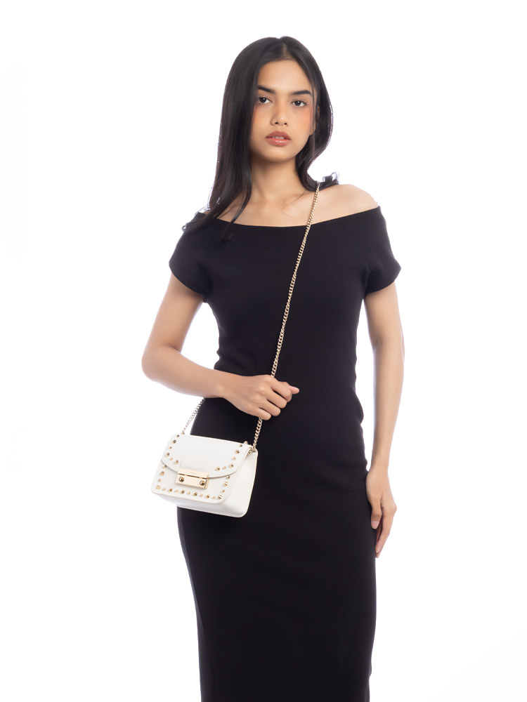 Metropolis Studded Mini Crossbody White