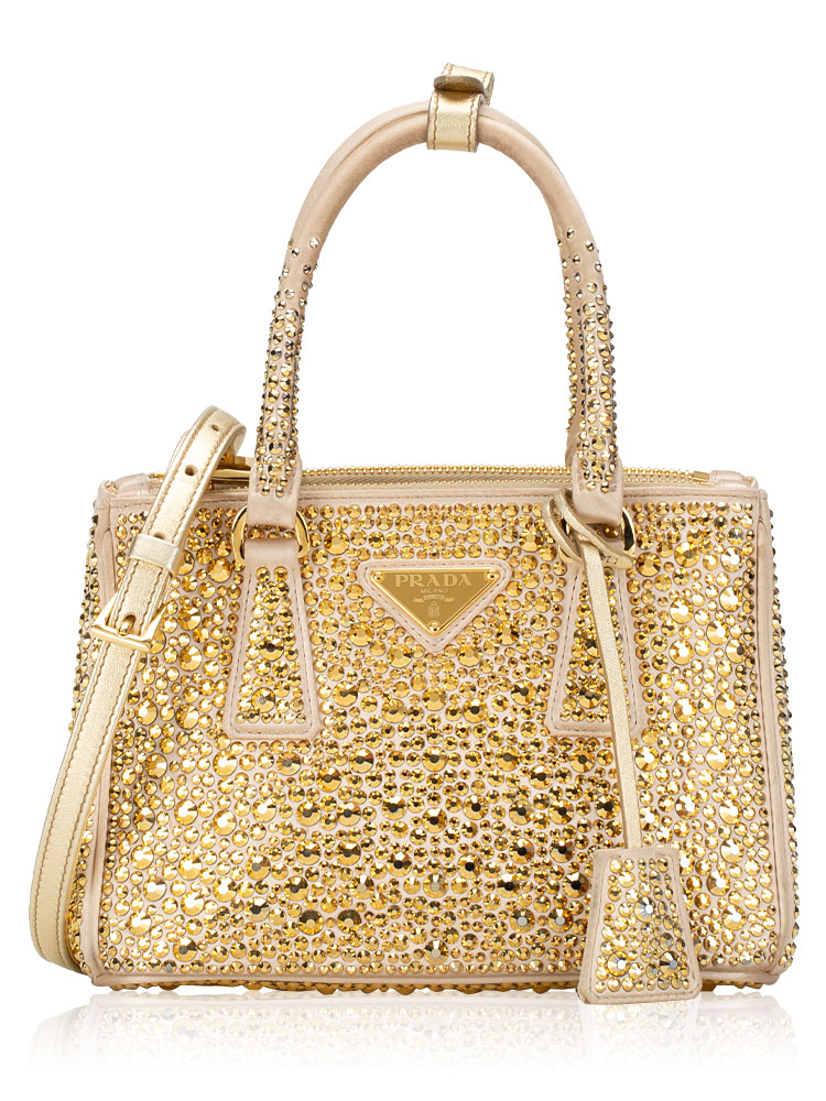 Satin Crystal Galleria Mini Double Zip Tote Platinum