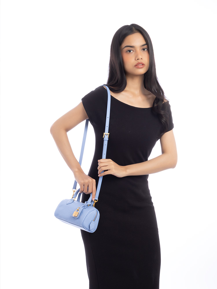 Nappa Embossed Maxi Monogram Ella Small Boston Bag Blue