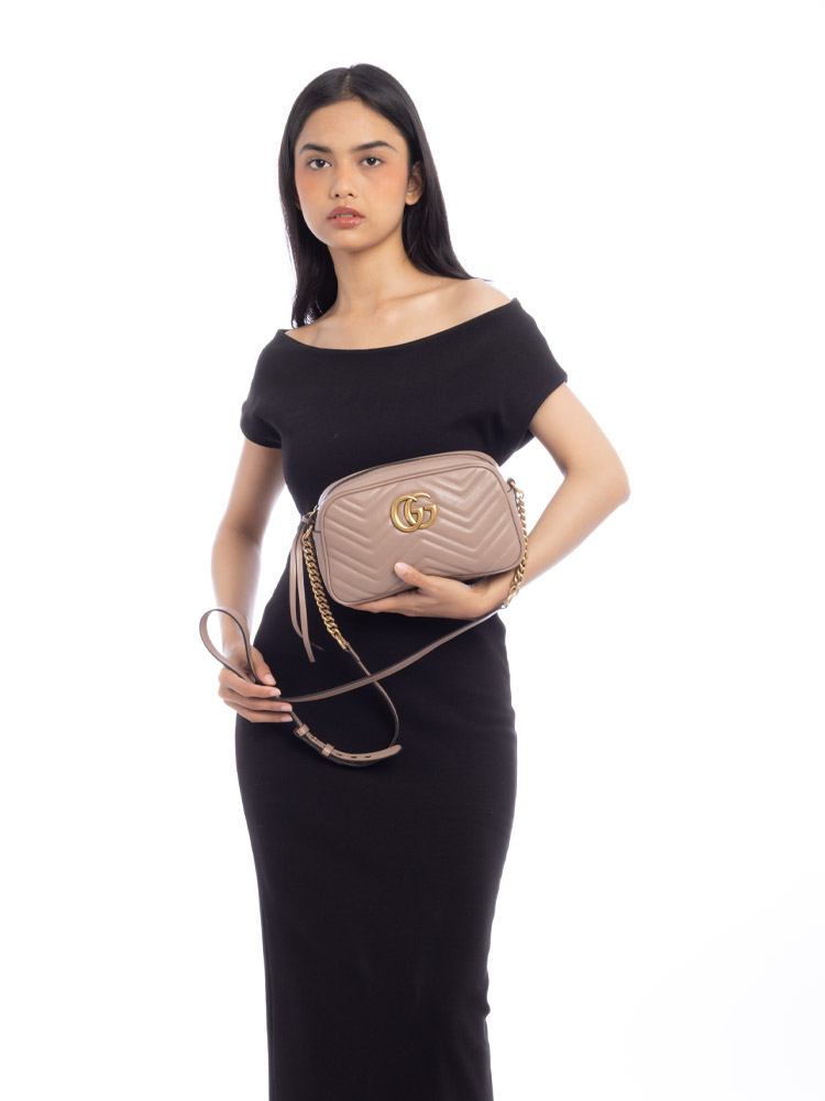 Calfskin Matelasse GG Marmont Small Camera Bag Porcelain Rose