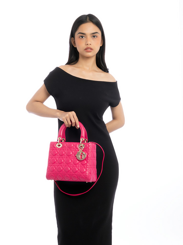 Lambskin Cannage Medium Lady Dior Fuchsia