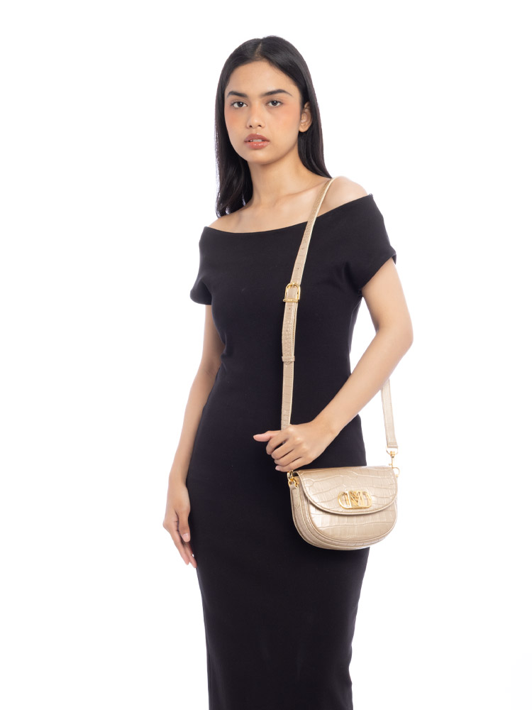 Croco Embossed Travia Crossbody Gold
