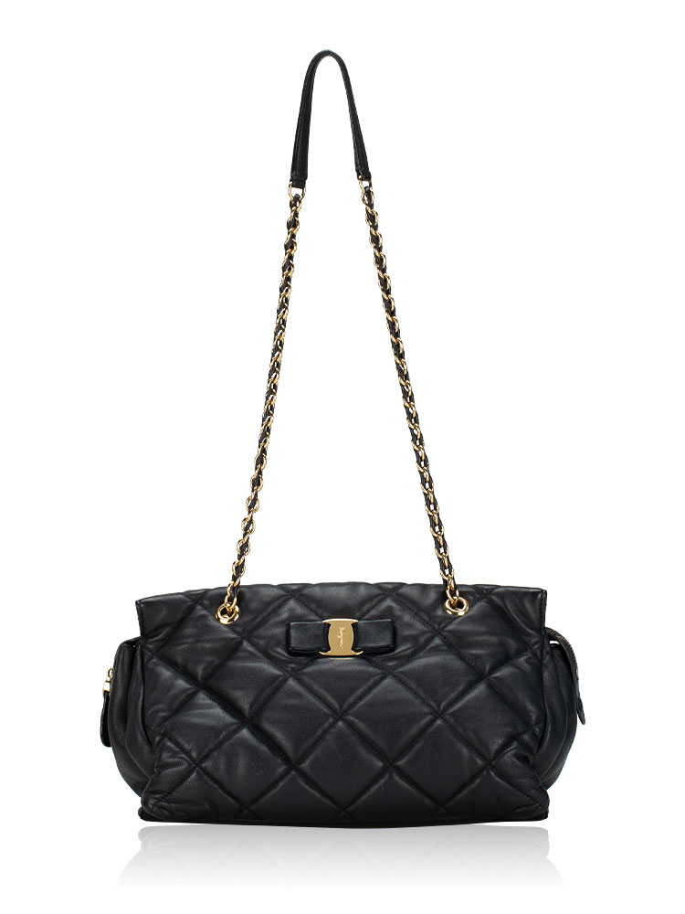 Nappa Quilted Ginette Bow Tote Black