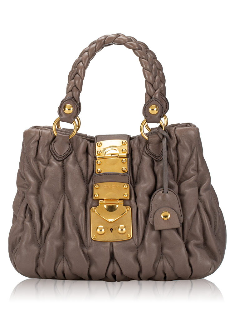 Nappa Matelasse Coffer Top Handle Bag Taupe