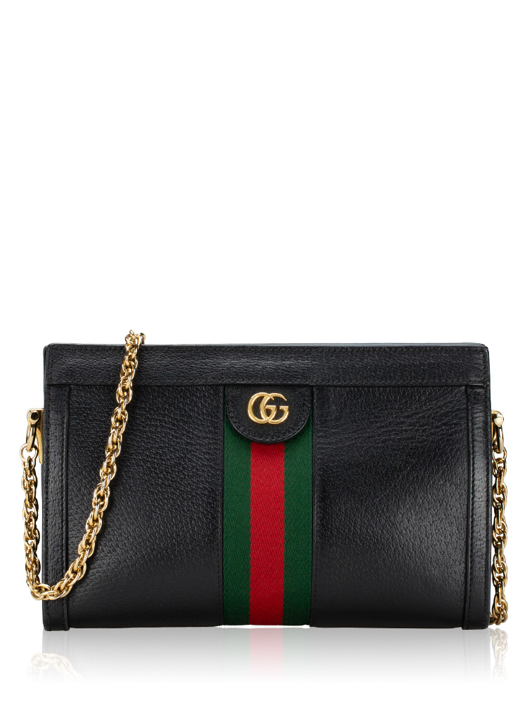 Calfskin GG Web Ophidia Small Chain Shoulder Bag Black