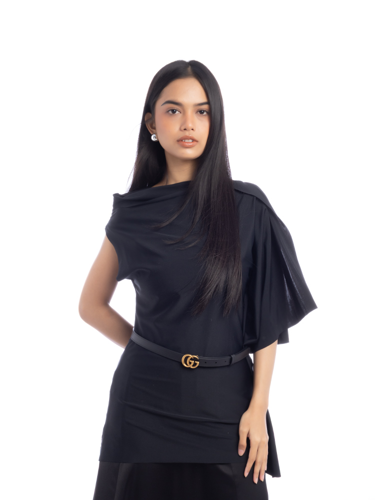 GG Marmont Calfskin Thin Belt Black Sz 80