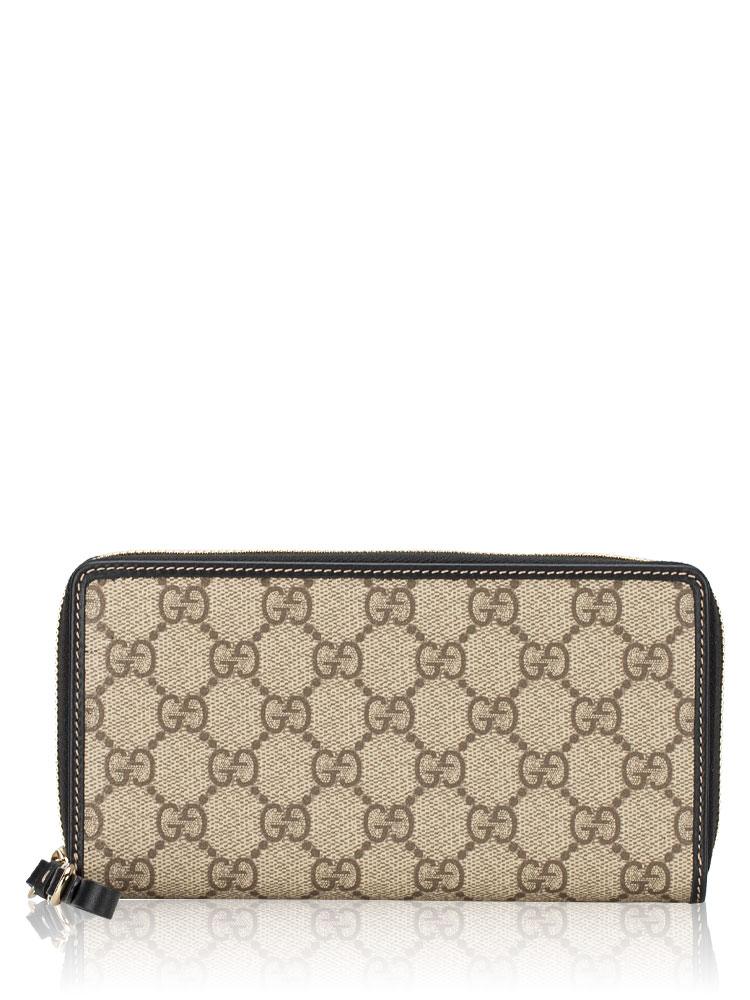 GG Supreme Emblem Zip Wallet Beige Ebony Black