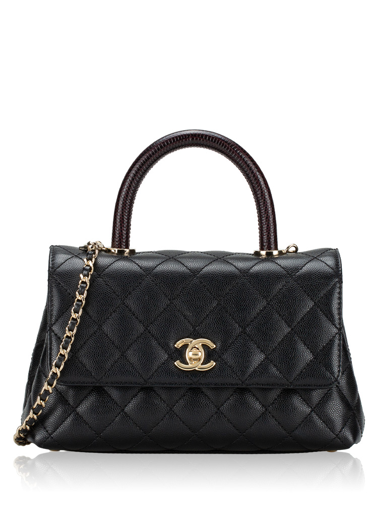 Caviar Mini Coco Lizard Handle Flap Bag Black