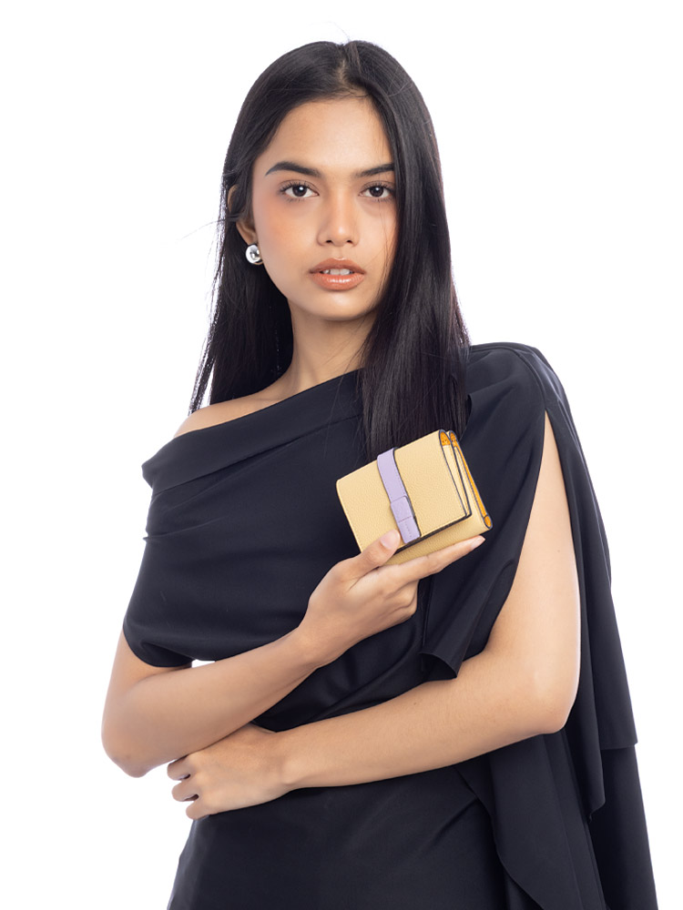 Grained Calfskin Anagram Trifold Wallet Dark Butter Mauve