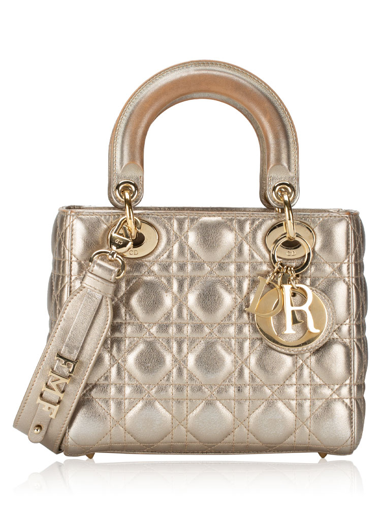 Metallic Lambskin Cannage My ABCDior Small Lady Dior Gold