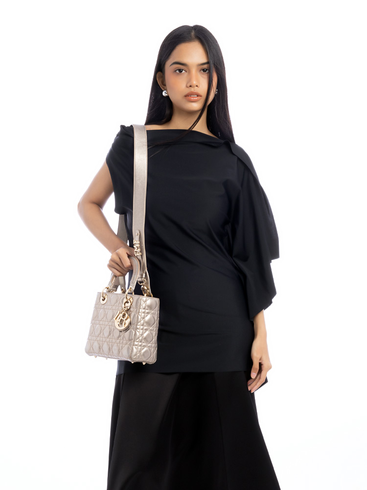 Metallic Lambskin Cannage My ABCDior Small Lady Dior Gold