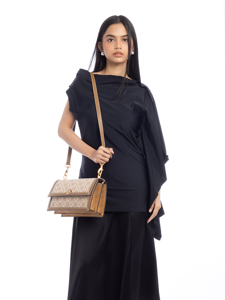 T Monogram Jacquard Shoulder Bag Hazel