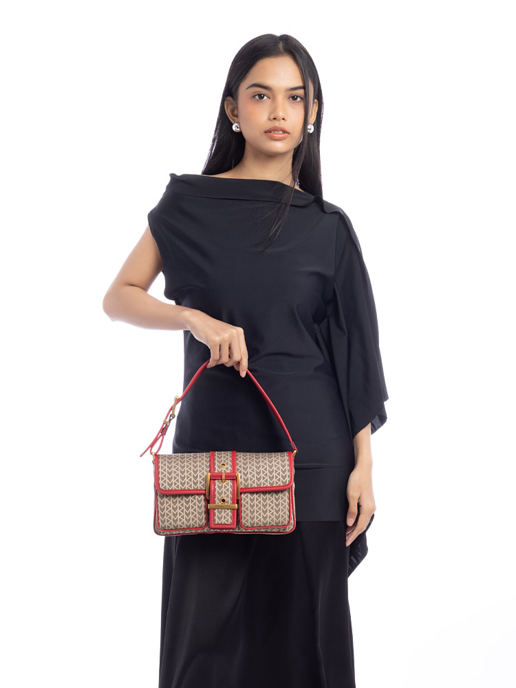 Colby MK2000 Jacquard Medium Shoulder Bag Crimson