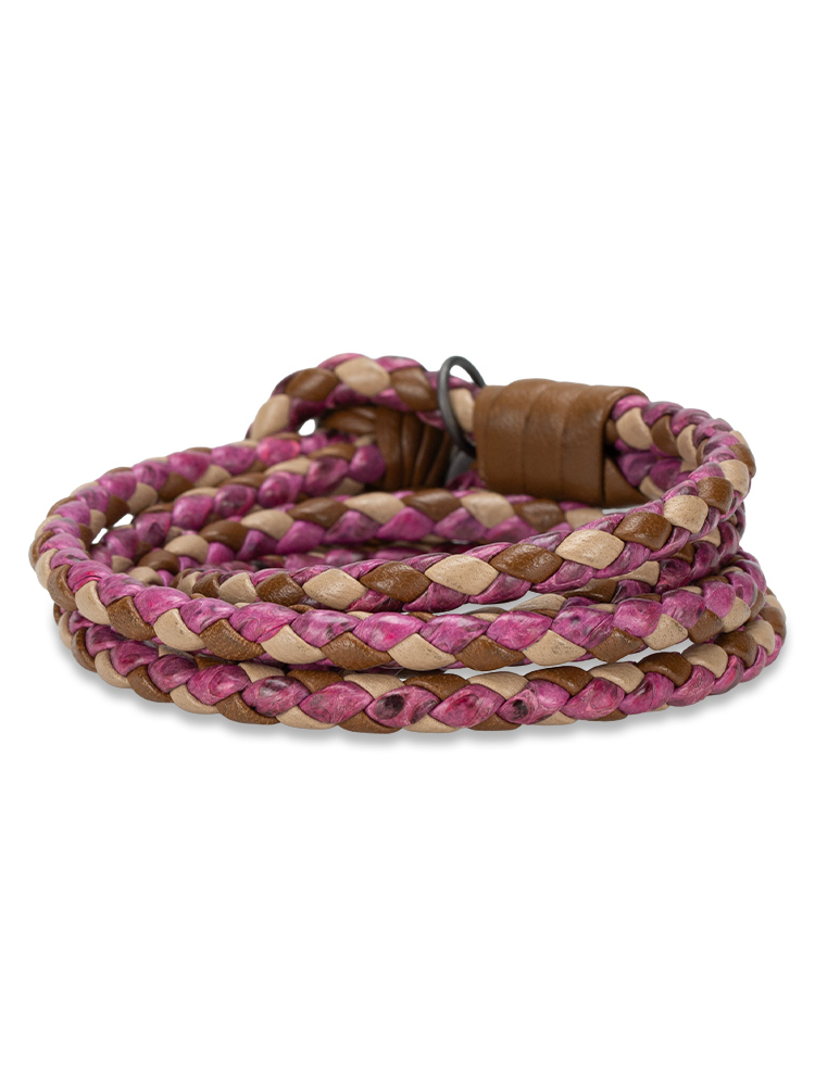 Nappa Intrecciato Double Strand Knot Bracelet Pink Brown Sz M
